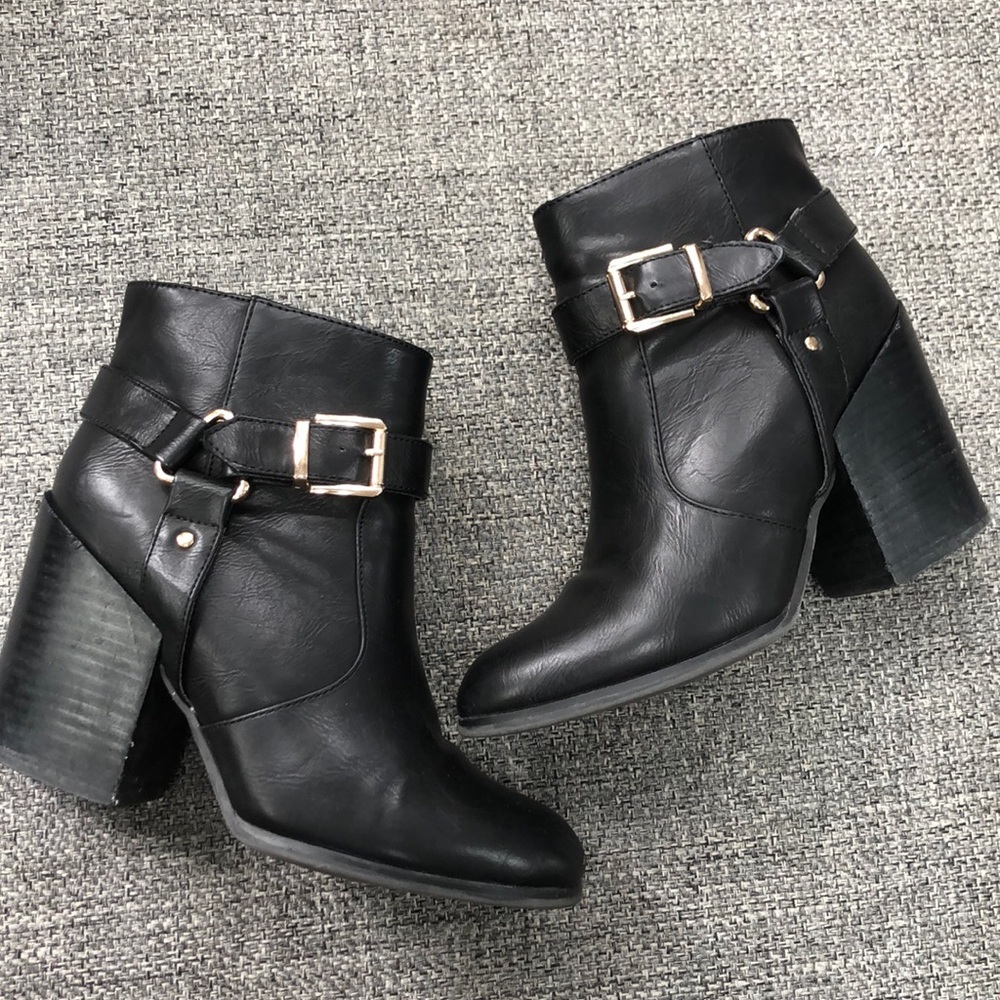 Black Buckle Ankle Booties